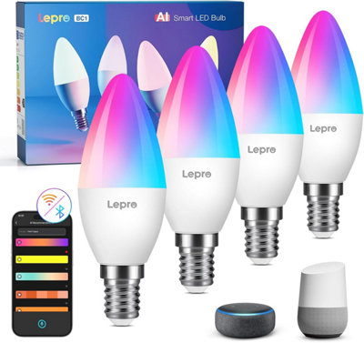 Lepro Bc1 Ai Smart Bulb E14Music Sync Wifi BulbAi Lighting Design AssistantWork With Alexa & Google Assistant4 Packs from B&Q