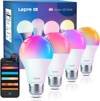 Lepro B1 Ai Smart Bulb E27 ScrewMusic SyncVoice ControlAi Lighting Design AssistantWork With Alexa & Google Home4 Packs from B&Q