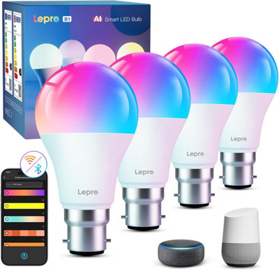 Lepro B1 Ai Smart Bulb BayonetMusic Sync B22 Wifi BulbsAi Lighting Design AssistantWork With Alexa & Google Home4 Packs from B&Q
