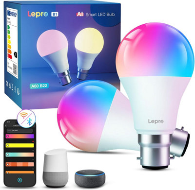 Lepro B1 Ai Smart Bulb BayonetMusic Sync B22 Wifi BulbsAi Lighting Design AssistantWork With Alexa & Google Home2 Packs from B&Q