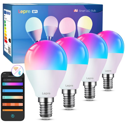 Lepro Bp1 Ai Smart Bulb E14Music SynVoice Control4.9W 470Lm Wifi BulbWork With Alexa4 Packs from B&Q
