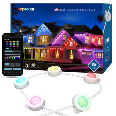Lepro E1 Ai Permanent Outdoor Lights 15MSmart Eaves LightsWaterproofRgb & Warm To Cool WhiteWorks With AlexaNo Remote from B&Q