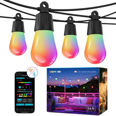 B&Q -  Zb1 Ai Smart Outdoor String Lights 15MIp65 Festoon Lights Warm White&rgb Works With AlexaBluetooth&2.4G WifiNo Remote