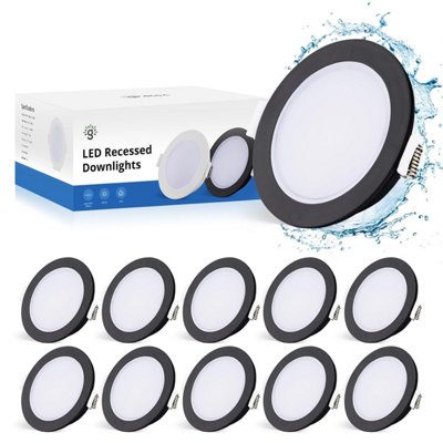 Gr 4 Tec Led Downlights For Ceiling10 X 5 W Recessed Lights Black 4000 K Natural WhiteBathroom Spotlights Ip 65 Waterproof from B&Q