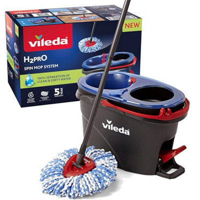 Vileda Rinseclean Spin Mop System Dual-Chamber Bucket Separates Clean & Dirty Water Foot-Pedal Wringing Flexible Microfibre Head from B&Q