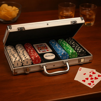 Ambassador Poker Set 300 Colourful Chips & Aluminium Case from B&Q