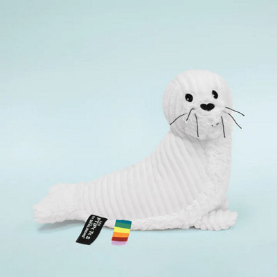 Les Dèglingos Seal Plush Soft Cuddly Toy Glissou White Animal Plushie from B&Q
