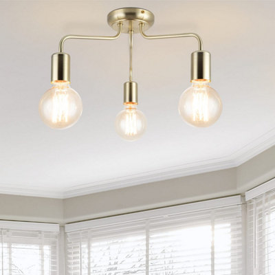 Cosylyte Fraser 3 Light Modern Metal Ceiling Flush LightBrushed Brass from B&Q
