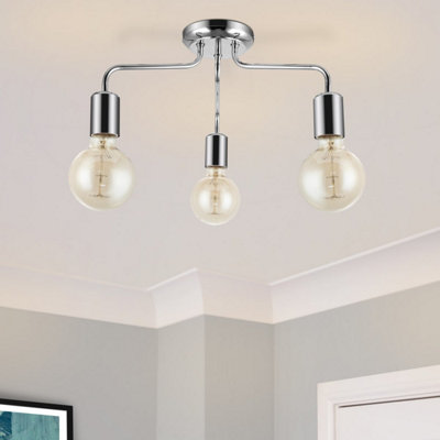 Cosylyte Fraser 3 Light Modern Metal Ceiling Flush LightChrome from B&Q