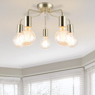 Cosylyte Fraser 5 Light Modern Metal Ceiling Flush LightBrushed Brass from B&Q