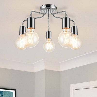 Cosylyte Fraser 5 Light Modern Metal Ceiling Flush LightChrome from B&Q