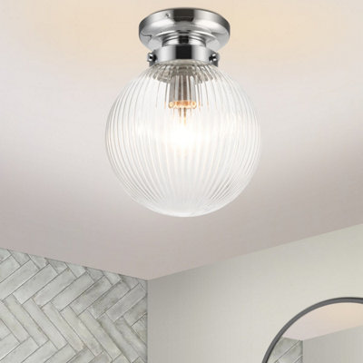 Cosylyte Finley Bathroom Classic Ribbed Glass Ceiling LightChrome Base from B&Q