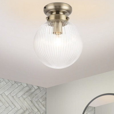 Cosylyte Finley Bathroom Classic Ribbed Glass Ceiling LightBrushed Brass Base from B&Q