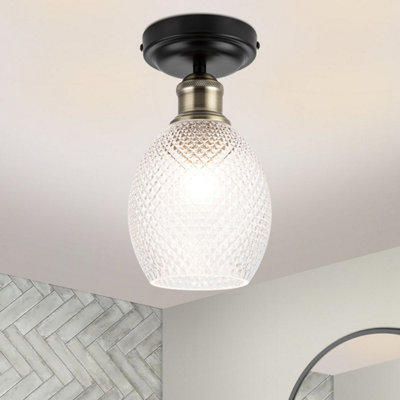 Cosylyte Light/Black Auburn Bathroom Classic Faceted Glass Ceiling Flush - Matt