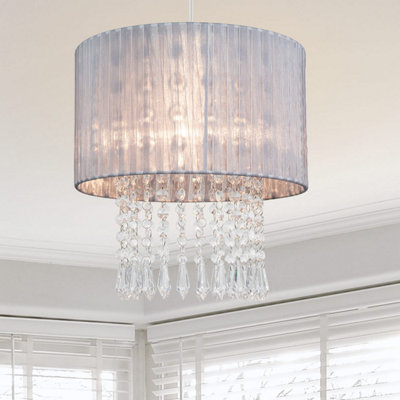 Cosylyte Winni Beaded Voile Easyfit Modern Lamp ShadeSilver Grey from B&Q