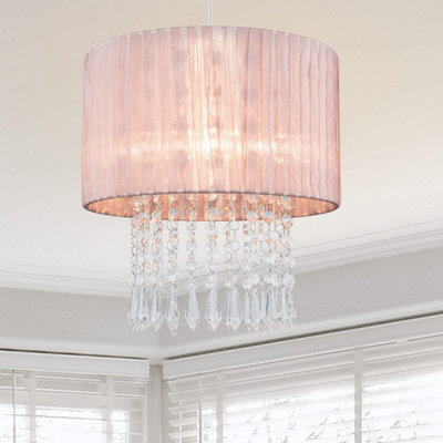 Cosylyte Winni Beaded Voile Easyfit Modern Lamp ShadePink from B&Q