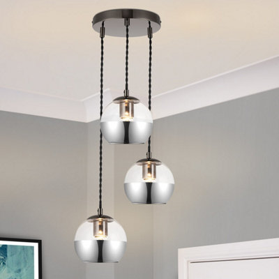 Cosylyte Marlo 3 Light Modern Smoky Glass Pendant LightMatt Black Base from B&Q