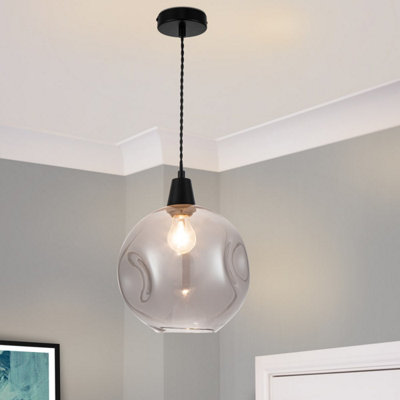 Cosylyte: COSYLYTE Millfield Modern Smoky Dimple Glass Pendant Light - Matt Black Base
