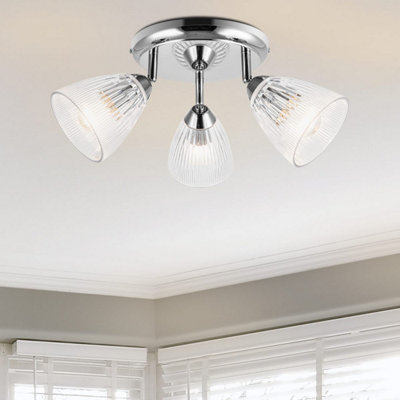 Cosylyte: COSYLYTE Athella Bathroom 3 Light Modern Ribbed Glass Spotlight - Chrome Base