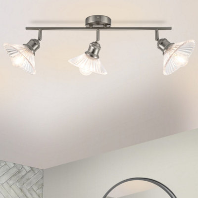 B&Q -  Milan Bathroom 3 Light Modern Ribbed Glass SpotlightBrushed Nickel