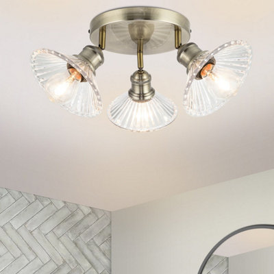 Cosylyte: COSYLYTE Milan Bathroom 3 Light Modern Ribbed Glass Spotlight - Antique Brass