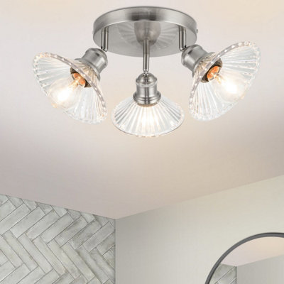 Cosylyte: COSYLYTE Milan Bathroom 3 Light Modern Ribbed Glass Spotlight - Brushed Nickel