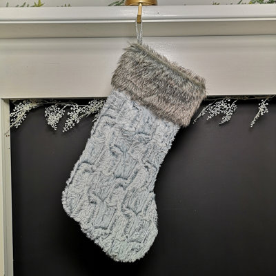 48cm Festive Christmas Stocking Hanging Decoration in Grey with Fur Trim Price Comparisons | Compare The Build