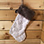 48cm Festive Christmas Stocking Hanging Decoration in Grey with Fur Trim