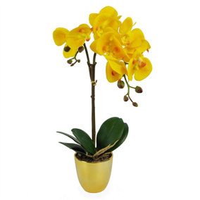 48cm Golden Orchid Artificial  - Yellow with Gold Pot