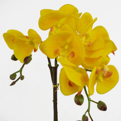 48cm Golden Orchid Artificial  - Yellow with Gold Pot