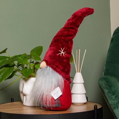 48cm Red Tartan Sitting Christmas Gonk with Snowflake Hat - 3