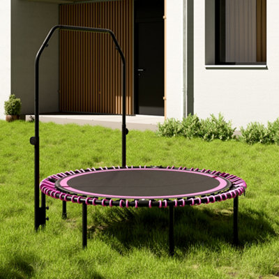 48in Bungee Cords Foldable Round Trampoline with Adjustable U-Handle Bar in Pink for Indoor Outdoor