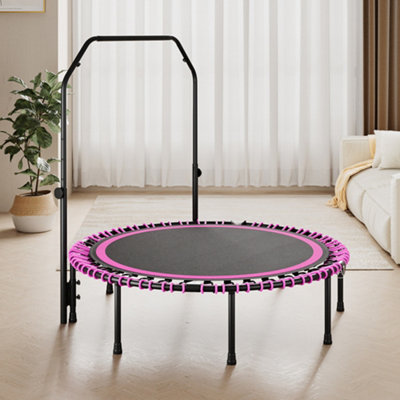 48in Bungee Cords Foldable Round Trampoline with Adjustable U-Handle Bar in Pink for Indoor Outdoor