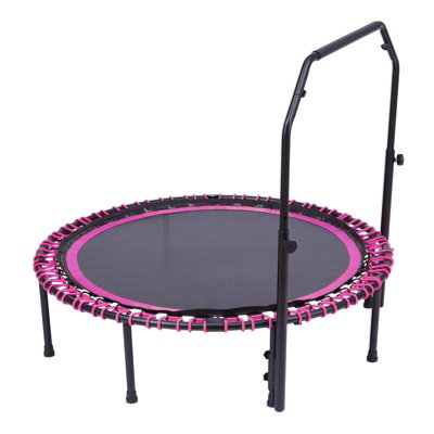 48in Bungee Cords Foldable Round Trampoline with Adjustable U-Handle Bar in Pink for Indoor Outdoor - 4