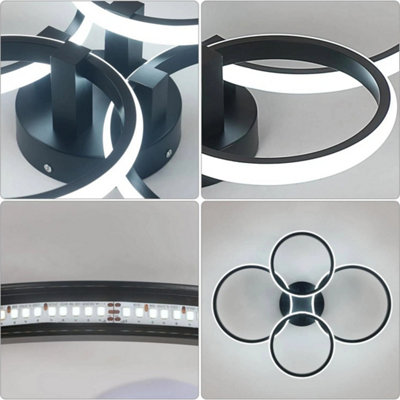 48W Modern LED Ceiling Lights 6500K 4 Rings Design Black Ceiling Lamp ...