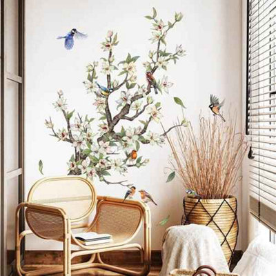  - Self-Adhesive Wall Sticker Flower Branch And Birds Pvc Wall Decal