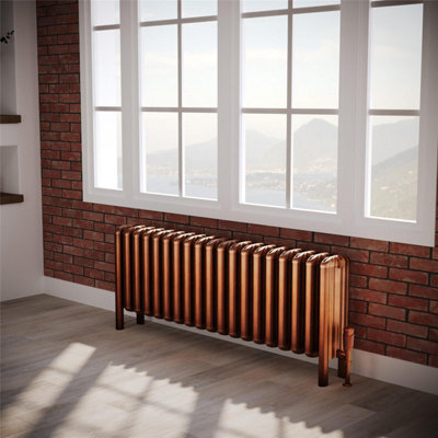490mm (H) x 1025mm (W) - Antique Brass Horizontal Aluminum Radiator (Sibley) - (0.49m x 1.02m) - Depth 170mm