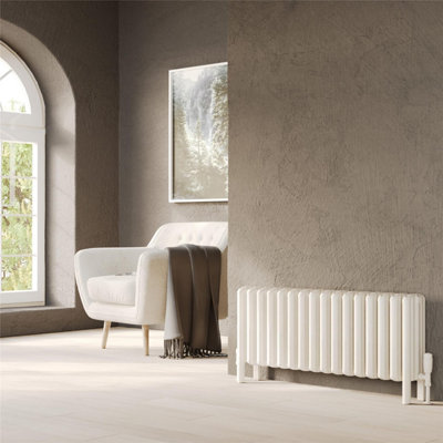 490mm (H) x 1025mm (W) - White Horizontal Aluminum Radiator (Sibley) - (0.49m x 1.02m) - Depth 170mm