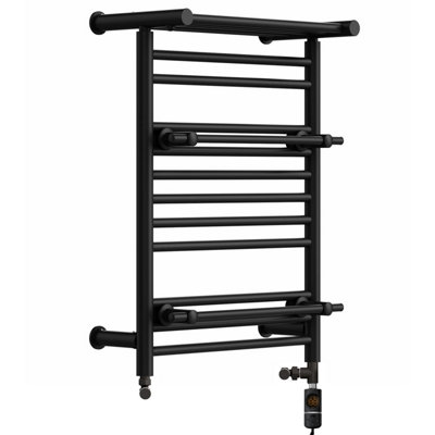 490mm Wide Dual Fuel Black Heated Towel Rail Radiator OSLO Bathroom ...