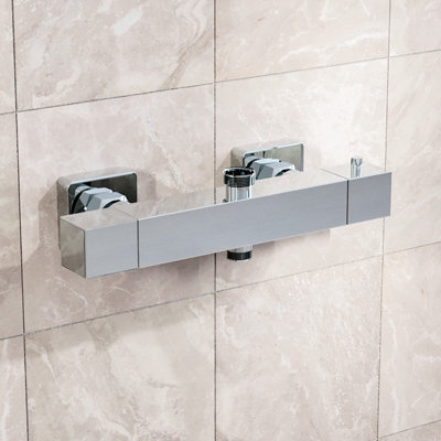 B&Q -  Square Modern Chrome Exposed Thermostatic Shower Mixer Bar Valve