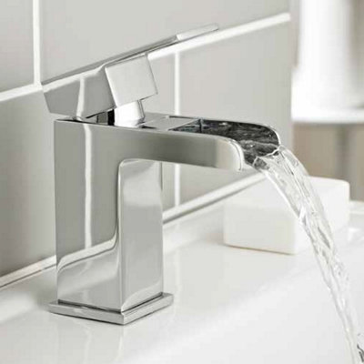 B&Q -  Phase Mini Mono Basin Mixer Tap Contemporary Design With Push Button WasteChrome