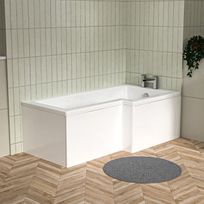 Nes Home L Shaped Right Hand 1600mm Curved Shower Bath Acrylic from B&Q