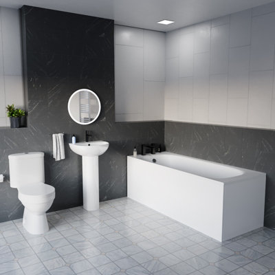 Nes Home White 450mm Round Slim Edge Pedestal Basin Toilet & Bath from B&Q