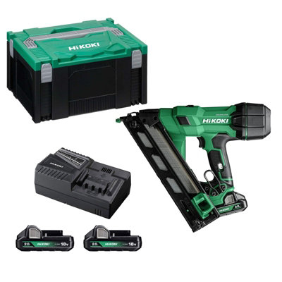 Hikoki Nt1865Daajxz 18V Brushless Angled Finish Nailer Kit 15G Nail Gun X2 2Ah from B&Q