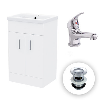 Nes Home 500mm Freestanding White Vanity Cabinet Ceramic Basin Sink And Tap from B&Q