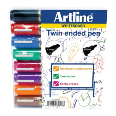 Artline Assorted 2-In-1 Whiteboard Markers (Pack Of 8) from B&Q