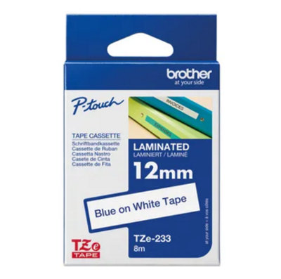 B&Q -  12mm X 8M Blue On White Tze Labelling Tape