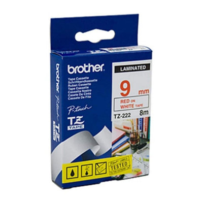 Brother P-Touch 9mm Red On White Tze222 Labelling Tape Tze222 from B&Q