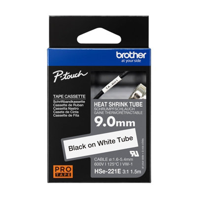 Brother  Hse Heat Shrink Tube Tape 9Mm X 1.5M Black On White  - Image 17