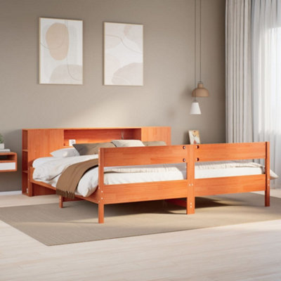 Berkfield Bookcase Bed Without Mattress Wax Brown 200X200Cm Solid Wood Pine from B&Q